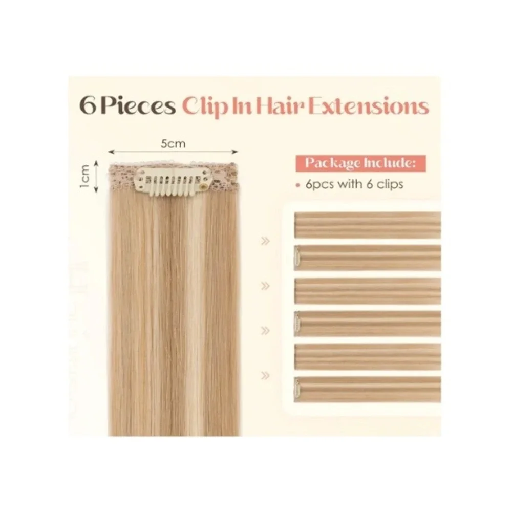 Hairro 6 PCS Clip in Hair Extensions 100% Real Human Hair 10 Inch Mixed Blonde